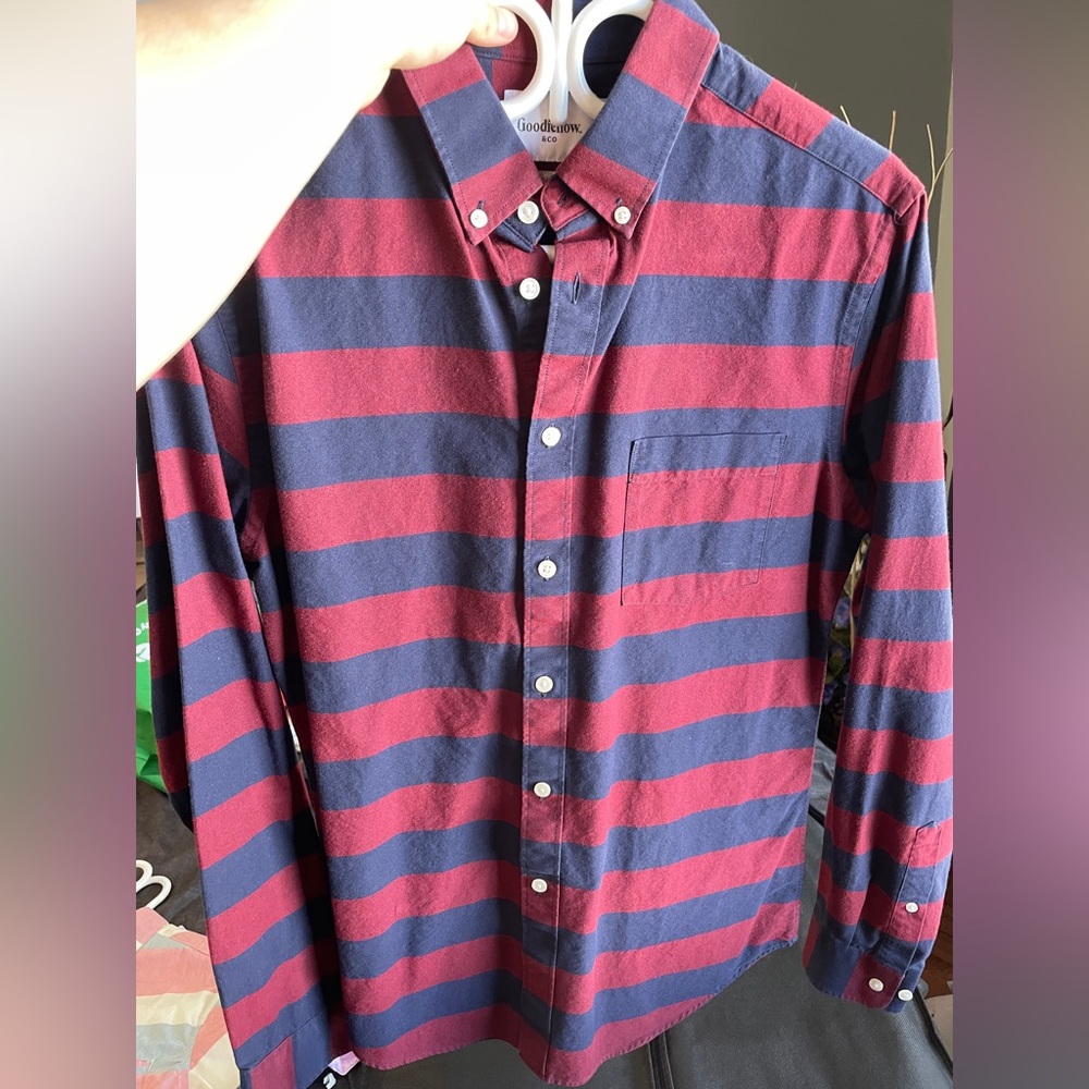 Goodfellow & Co Men's Red and Blue Striped Shirt